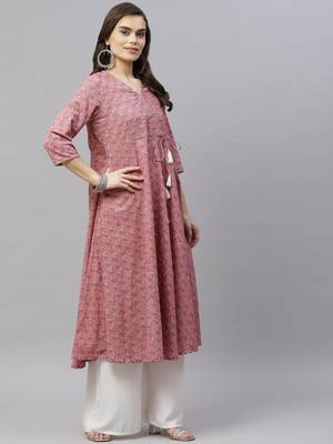 Womens Cotton Floral Print Anarkali Kurta with Dupatta 2