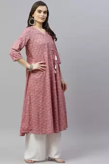 Womens Cotton Floral Print Anarkali Kurta with Dupatta