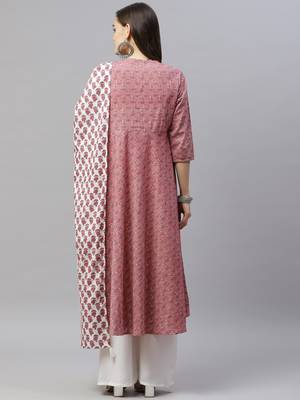Womens Cotton Floral Print Anarkali Kurta with Dupatta 3