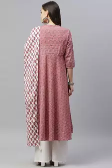 Womens Cotton Floral Print Anarkali Kurta with Dupatta