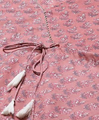 Womens Cotton Floral Print Anarkali Kurta with Dupatta 5