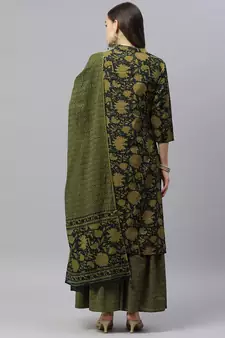 Womens Cotton Floral Print Straight Kurta Sharara Dupatta Set