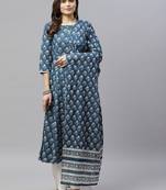 Womens Cotton Floral Print Anarkali Kurta with Dupatta