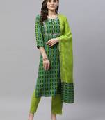 Womens Printed Embroidered Kurti Pant With Dupatta Set