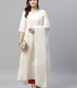 Beige Lucknowi Chikankari With Embroidery Cotton Kurta Partywear Gown With Dupatta