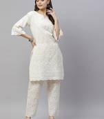 womens cotton printed Embroidery straight kurta and Pant Set