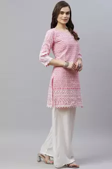 Pink Ethnic Motifs Embroidered Chikankari Kurti