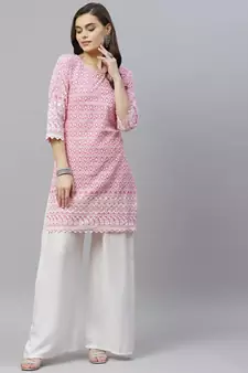 Pink Ethnic Motifs Embroidered Chikankari Kurti