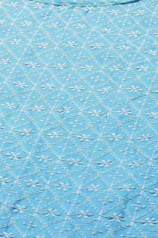 Blue Ethnic Motifs Embroidered Chikankari Kurti