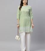 Green Ethnic Motifs Embroidered Chikankari Kurti