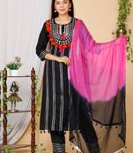 Women Black Embroidered Gotta Patti Pure Cotton Kurta with Trousers & With Dupatta