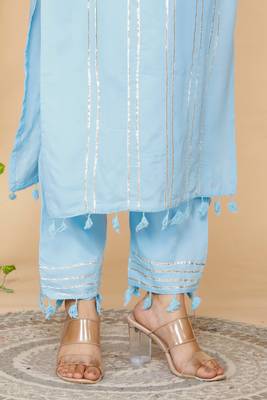 Women Blue Embroidered Pure Cotton Kurta with Trousers & With Dupatta 7