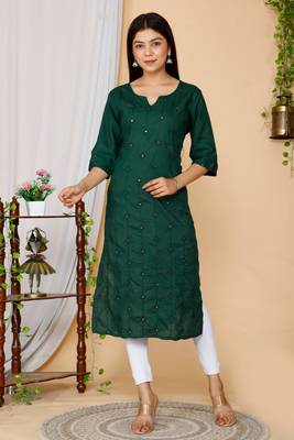 Womens Green Embroidered Straight Kurta 1