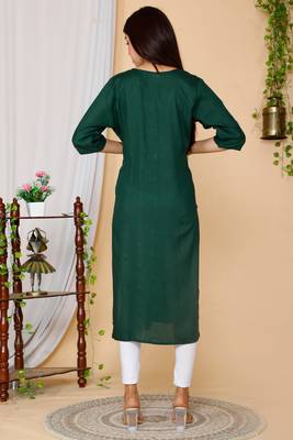 Womens Green Embroidered Straight Kurta 5