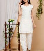 Beige Floral Embroidered Pure Cotton Kurti