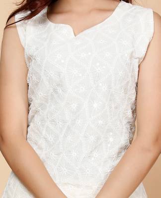 Beige Floral Embroidered Pure Cotton Kurti 6