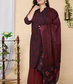 Women Plus Size Maroon Floral Printed Pure Cotton Kurta with Sharara & With Dupatta
