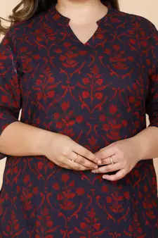 Women Plus Size Maroon Floral Printed Pure Cotton Kurta with Sharara