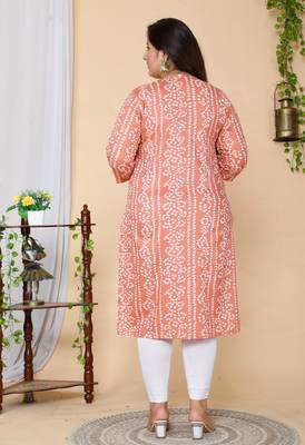 Women Plus Size Peach-Coloured Bandhani Embroidered Kurti 4