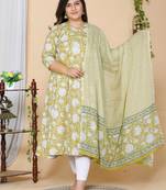 Women Yellow Plus Size Floral Printed Anarkali Kurta with dupatta