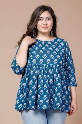 Womens Plus Size Cotton Floral Printed Short Kurti 1