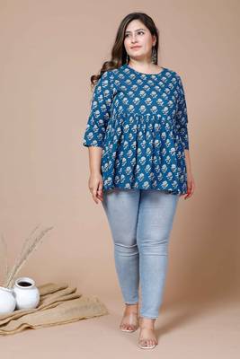 Womens Plus Size Cotton Floral Printed Short Kurti 2