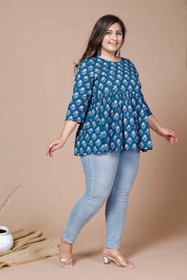 Womens Plus Size Cotton Floral Printed Short Kurti 3