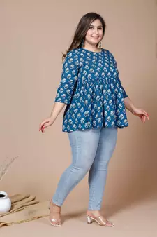 Womens Plus Size Cotton Floral Printed Short Kurti