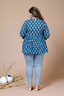 Womens Plus Size Cotton Floral Printed Short Kurti