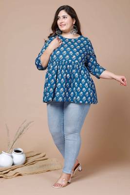 Womens Plus Size Cotton Floral Printed Short Kurti 5