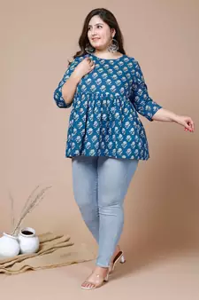 Womens Plus Size Cotton Floral Printed Short Kurti
