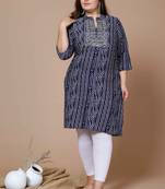 Women's Plus Size Blue Coloured Rayon Embroidered Bandhej Straight Kurta