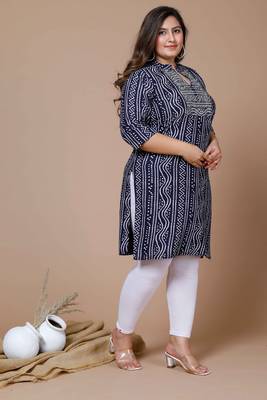 Women's Plus Size Blue Coloured Rayon Embroidered Bandhej Straight Kurta 2