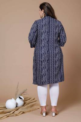 Women's Plus Size Blue Coloured Rayon Embroidered Bandhej Straight Kurta 4