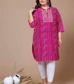 Women's Plus Size Pink Rayon Bandhej Printed Straight Kurta