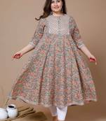 Women Plus Size Camel Brown & Orange Ethnic Motifs Gotta Patti Pure Cotton Anarkali Kurta