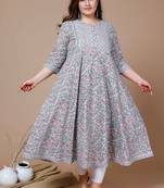 Women Plus Size Blue & Pink Ethnic Motifs Printed Gotta Patti Anarkali Kurta