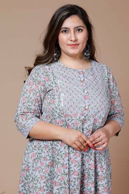 Women Plus Size Blue & Pink Ethnic Motifs Printed Gotta Patti Anarkali Kurta 4