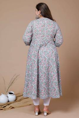 Women Plus Size Blue & Pink Ethnic Motifs Printed Gotta Patti Anarkali Kurta 5