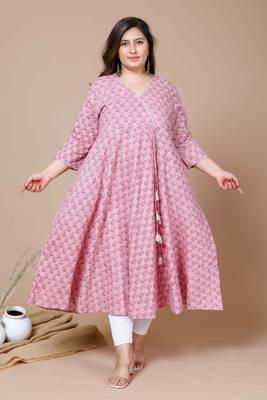 Women's Plus Size Cotton Floral Print Long Anarkali Kurta 1