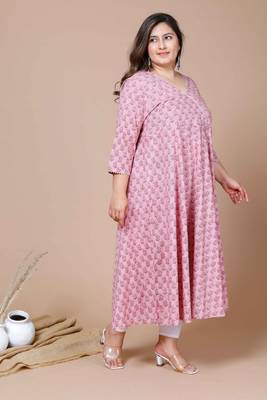 Women's Plus Size Cotton Floral Print Long Anarkali Kurta 2