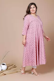 Women's Plus Size Cotton Floral Print Long Anarkali Kurta