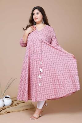 Women's Plus Size Cotton Floral Print Long Anarkali Kurta 3