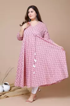 Women's Plus Size Cotton Floral Print Long Anarkali Kurta