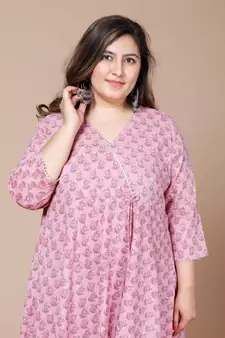 Women's Plus Size Cotton Floral Print Long Anarkali Kurta