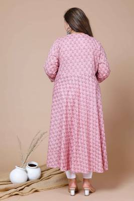 Women's Plus Size Cotton Floral Print Long Anarkali Kurta 5