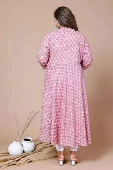 Women's Plus Size Cotton Floral Print Long Anarkali Kurta