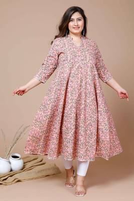 Women Plus Size cotton floral printed anarkali kurta 1