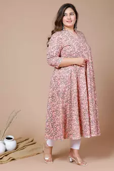 Women Plus Size cotton floral printed anarkali kurta