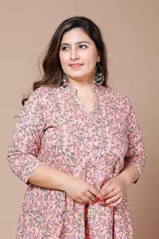 Women Plus Size cotton floral printed anarkali kurta